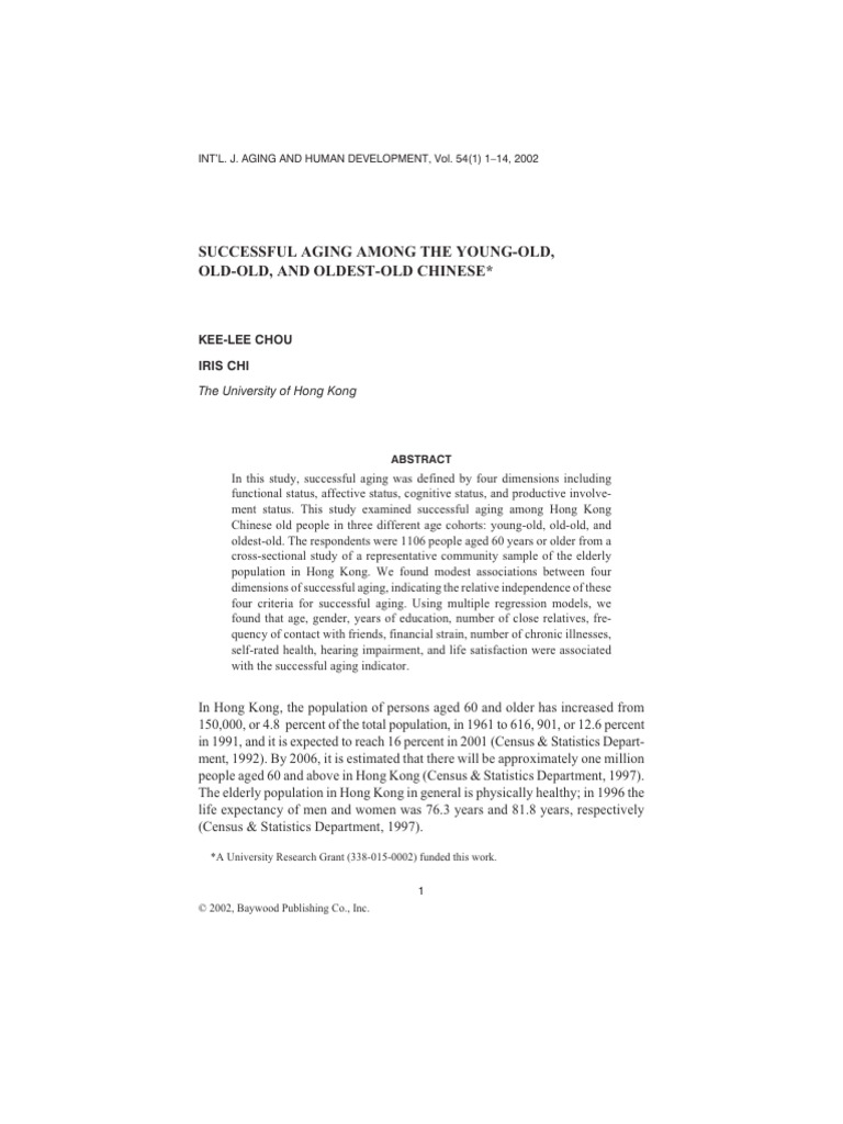 Successful Aging in Hong Kong's Elderly | PDF | Chronic Condition ...
