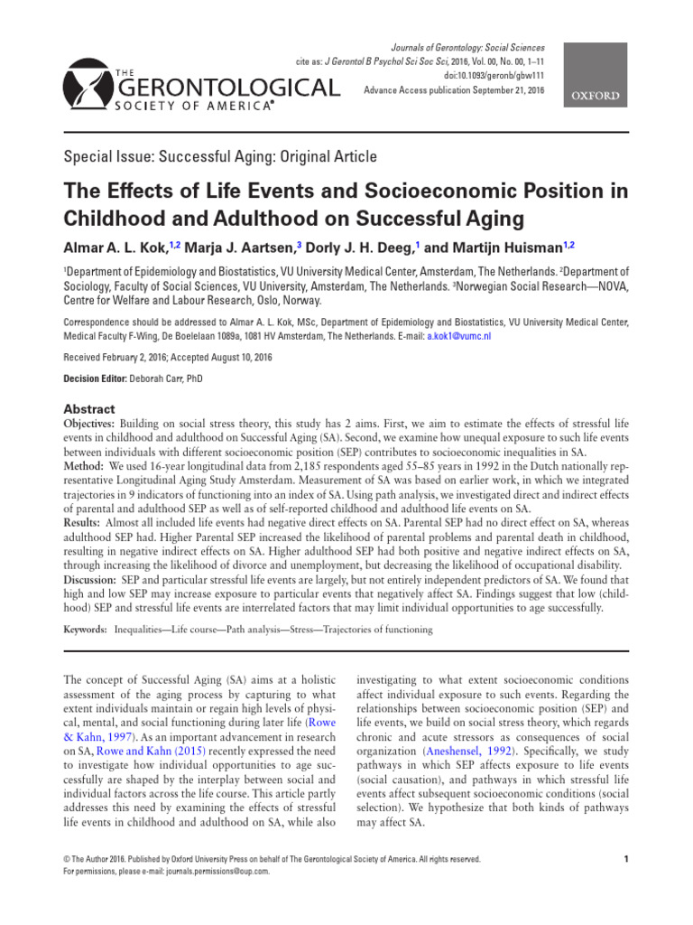 The Effects of Life Events and Socioeconomic Position in Childhood and ...