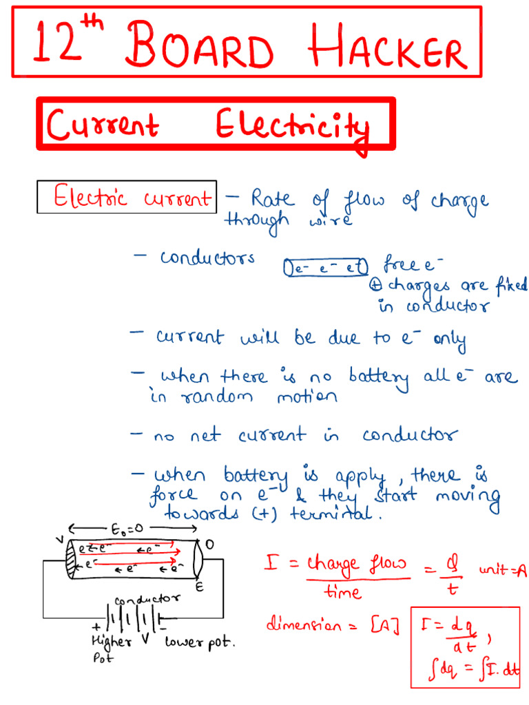 Current Electricity - Handwritten Notes - 12th Hacker - CBSE 2025 | PDF