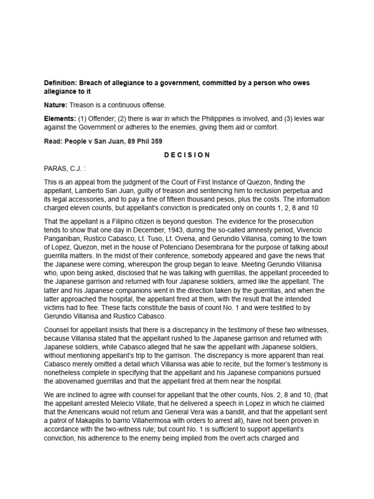 Understanding Treason in Philippine Law | PDF | Treason | Criminal Justice