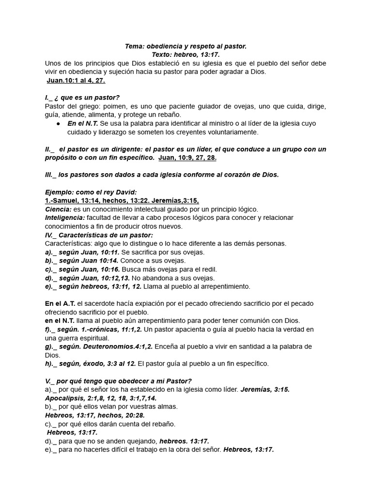 Obediencia y Respeto al Pastor Cristiano | PDF | Pastor | Creencia ...