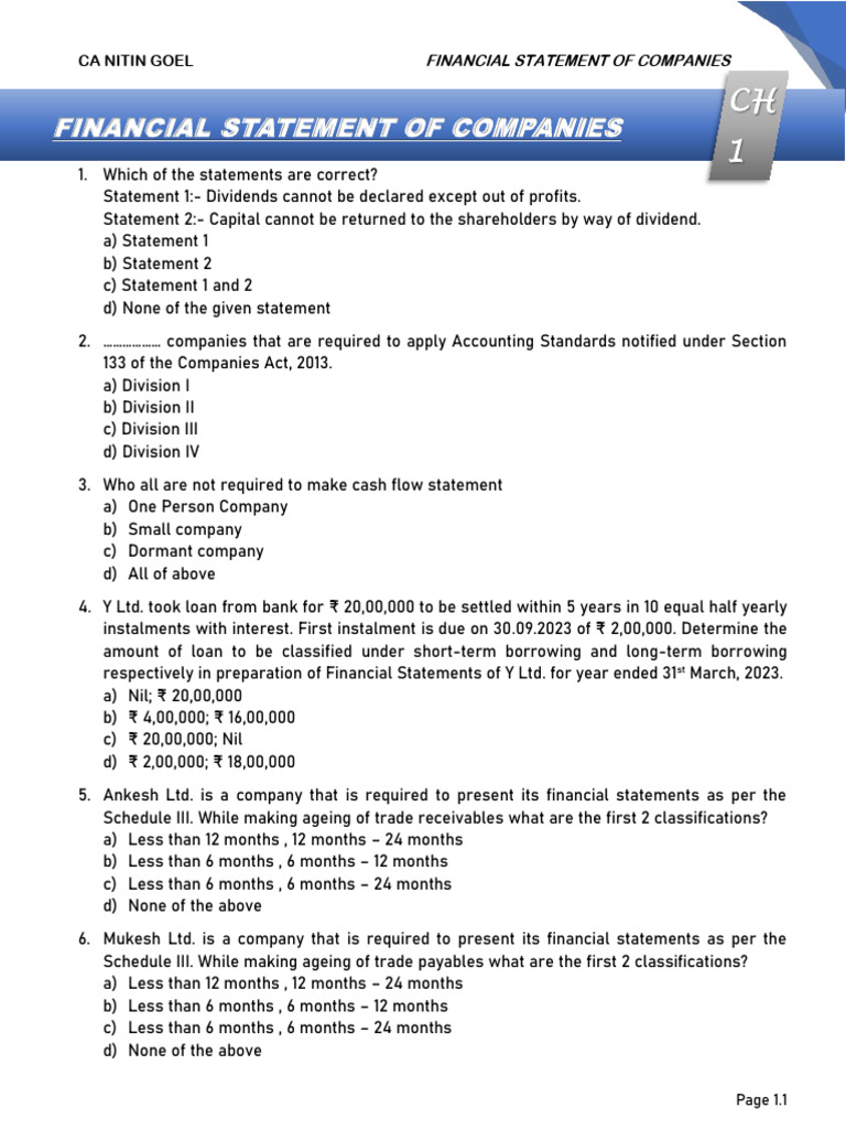 1 Financial Statement of Companies | PDF | Expense | Balance Sheet