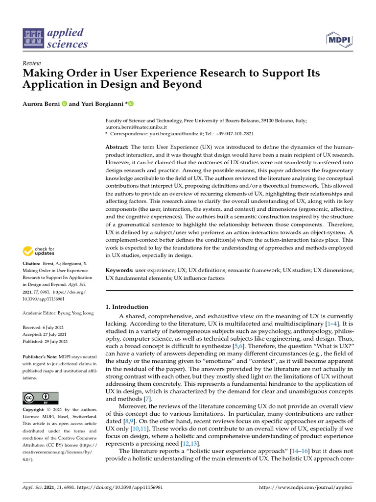 Making Order in User Experience Research To Support Its Application in ...