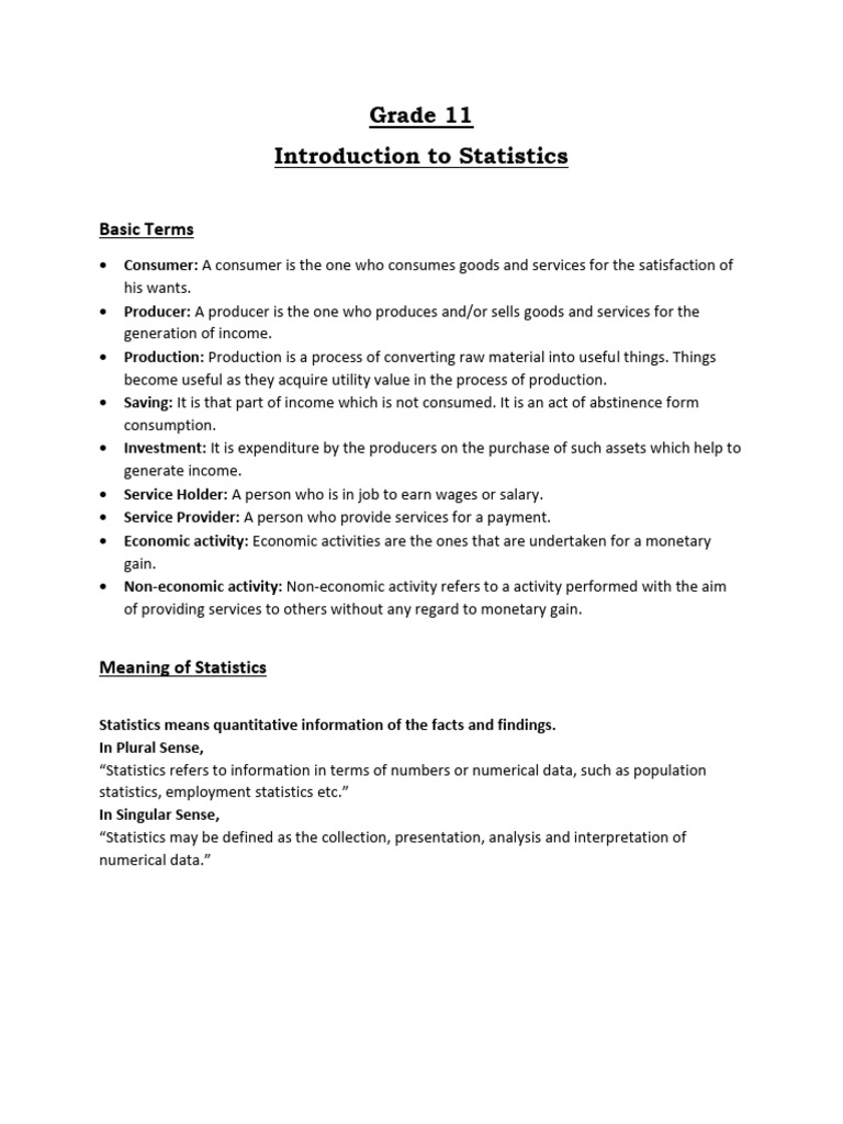 Grade 11 Introduction to Statistics Notes | PDF | Economics | Demand