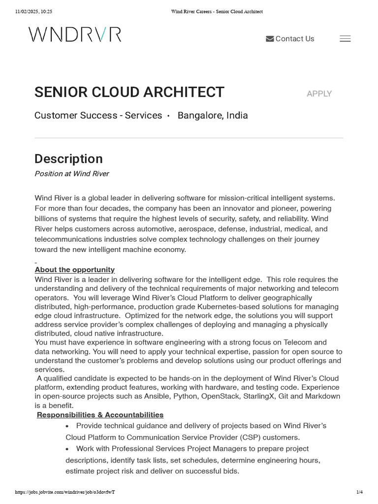 Senior Cloud Architect Position at Wind River | PDF | Cloud Computing ...