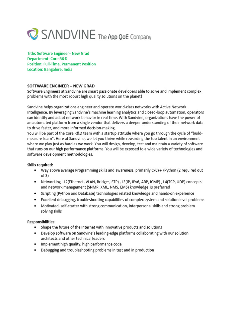 New Grad Software Engineer Position | PDF | Computer Network | Software