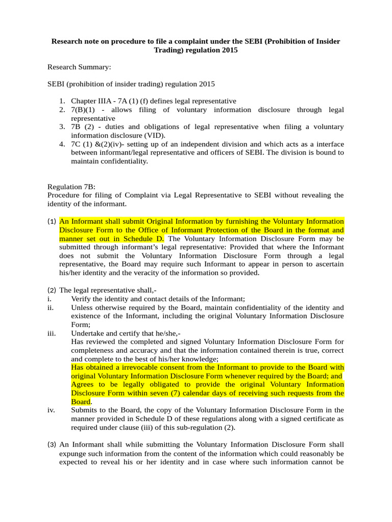 Research Note On Procedure To File A Complaint Under The SEBI | PDF ...