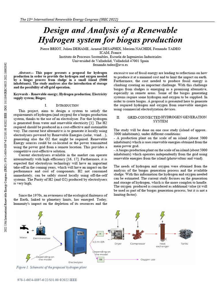 Design and Analysis of A Renewable Hydrogen System For Biogas ...