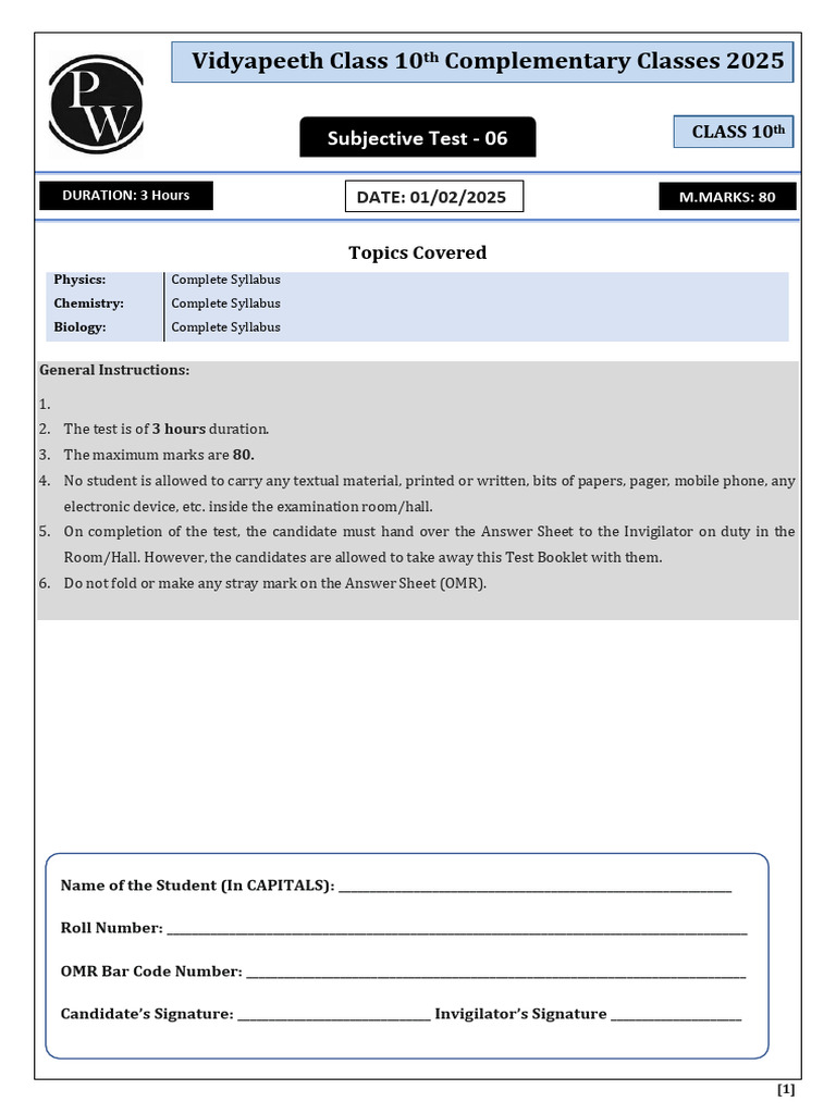 Class 10 Science Mock Test Sheet | PDF | Neuron | Dendrite