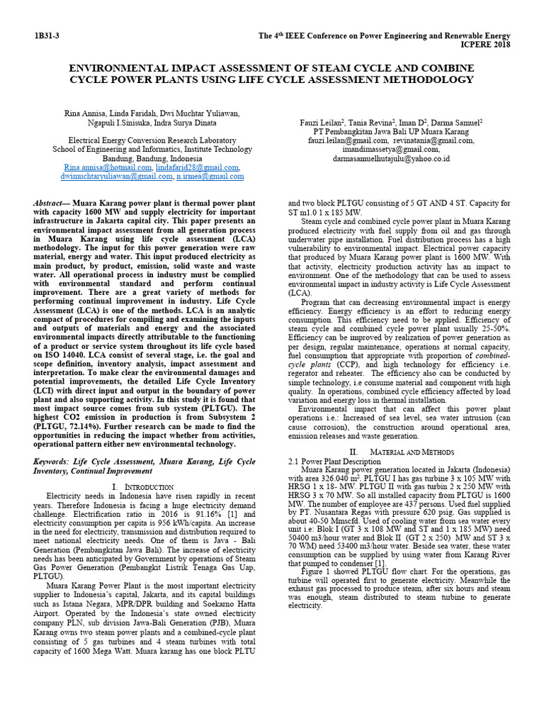 Environmental Impact Assessment of Steam Cycle and Combine Cycle Power ...