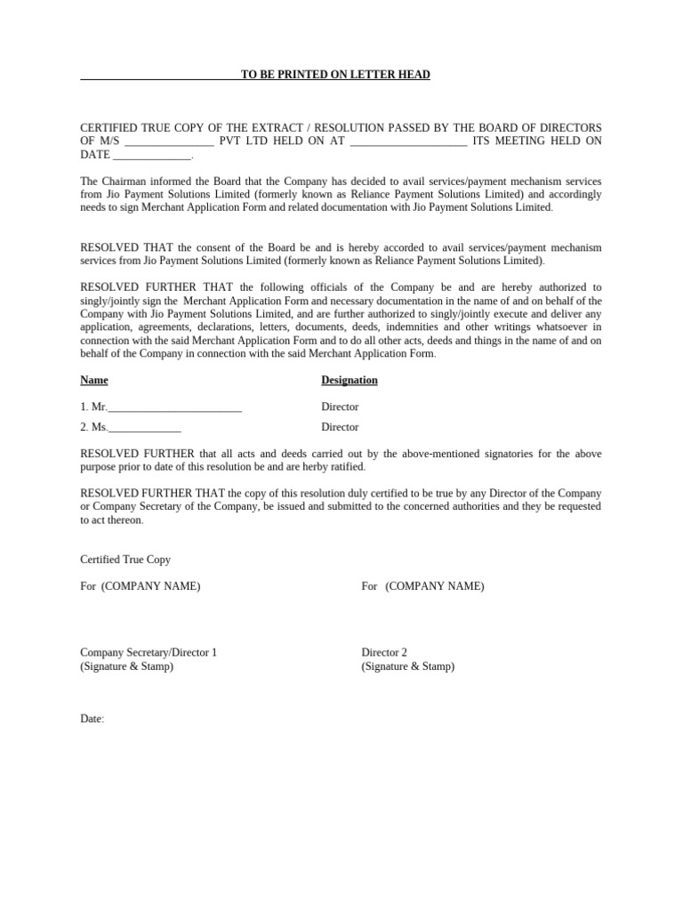 Board Resolution for Jio Services | PDF