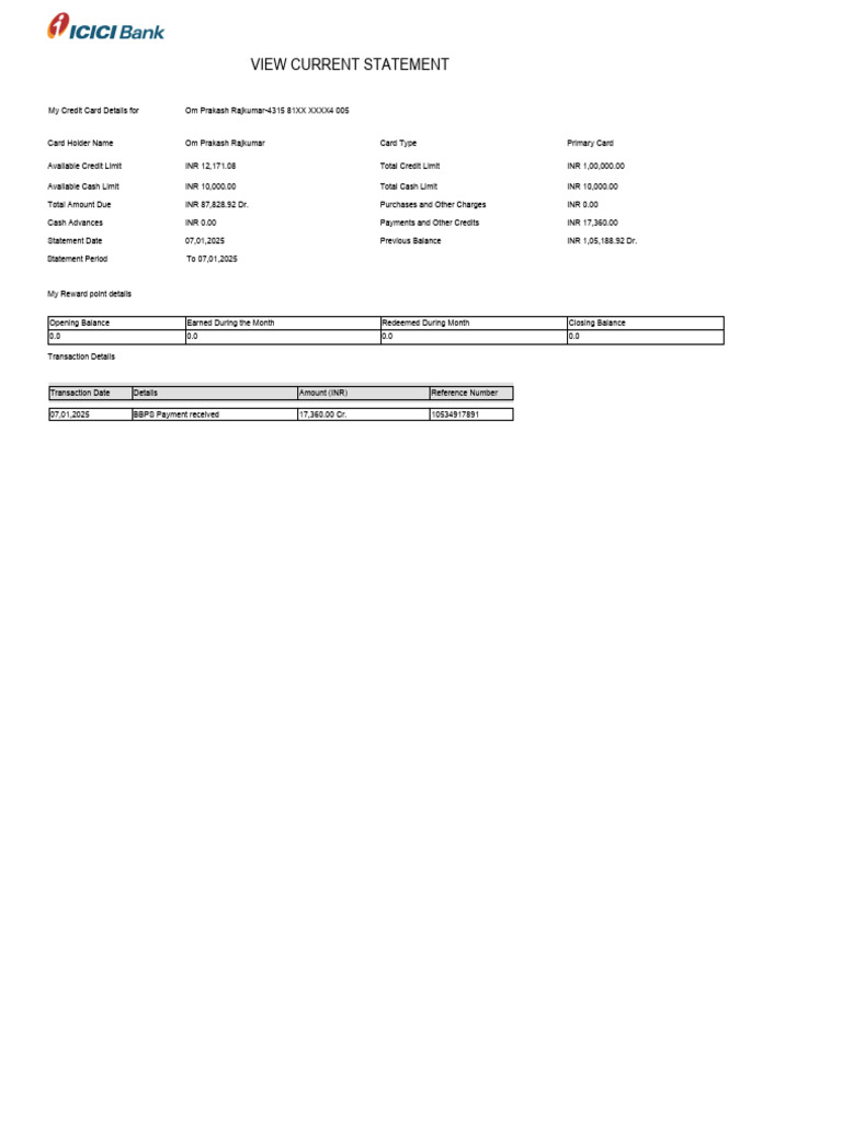 Credit Card Statement Overview for Om Prakash | PDF