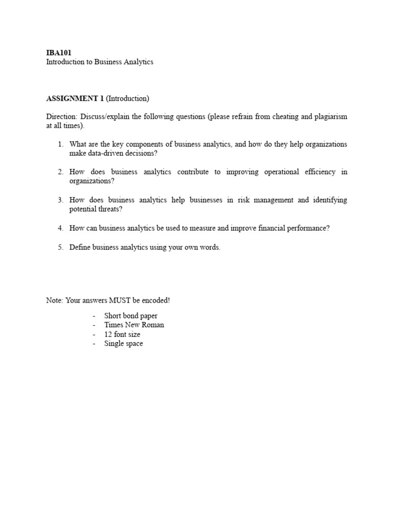 IBA101 Business Analytics Assignment | PDF