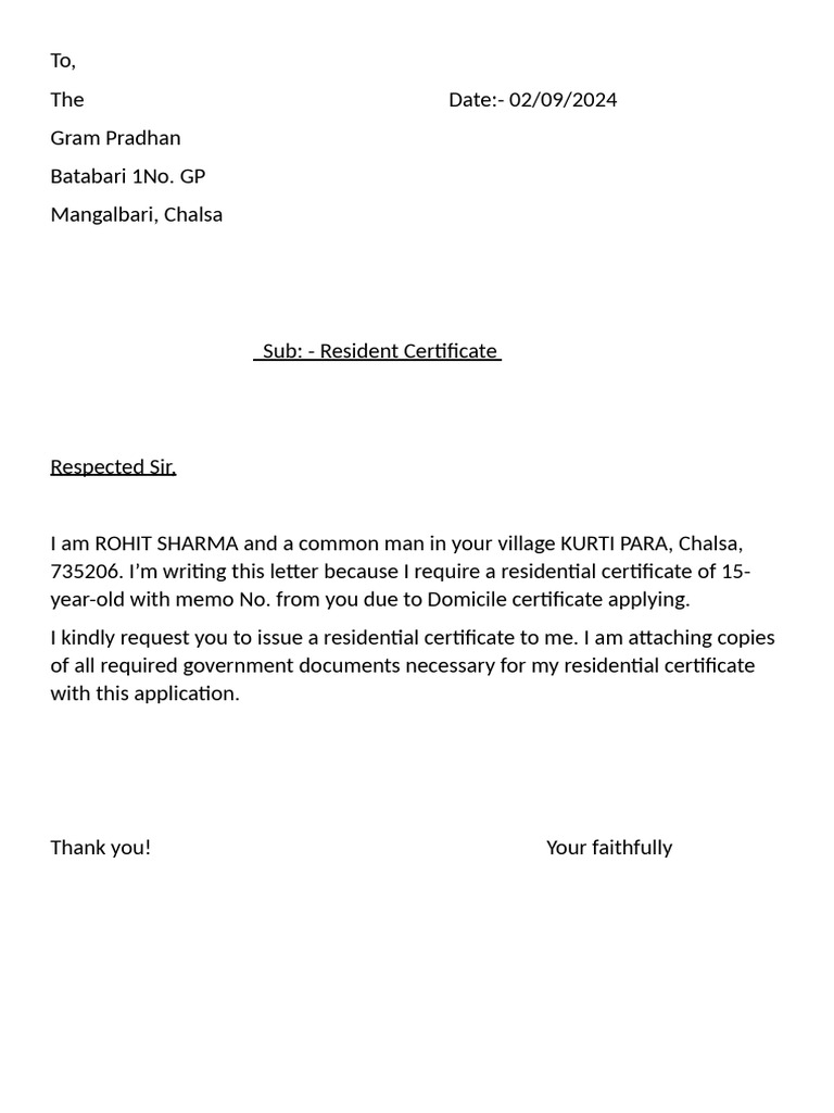 Resident Certificate PDF