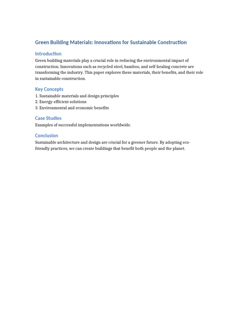 Picture of Green Building Materials Innovations For Sustainable Construction | PDF