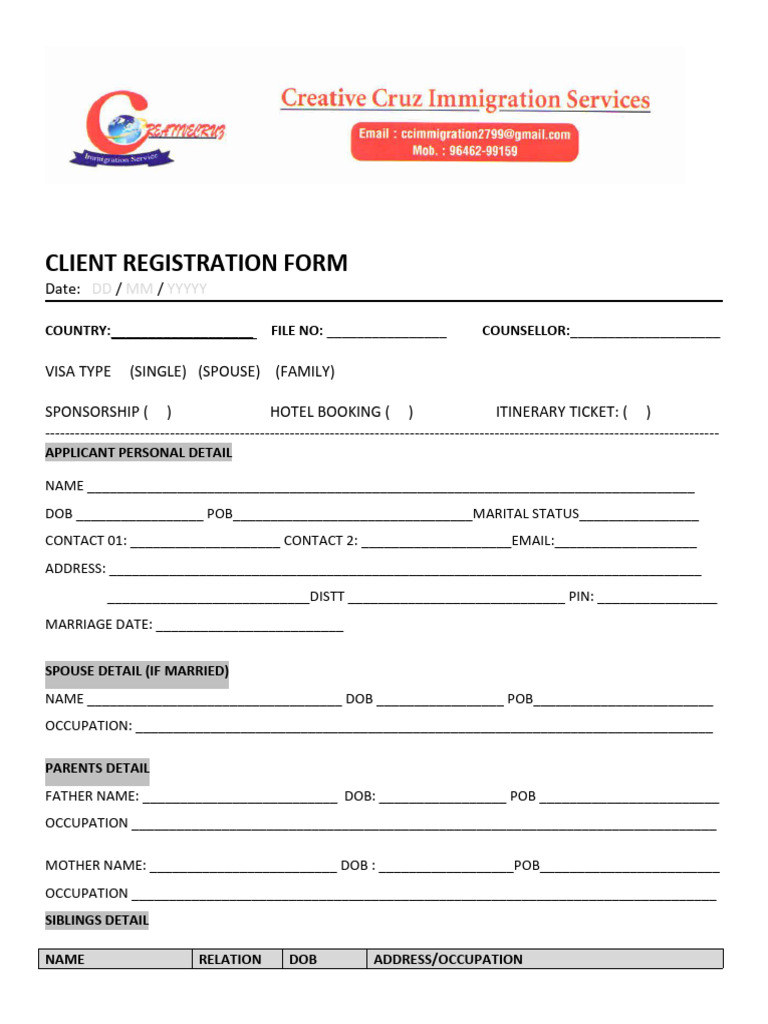 Client Registration Form Template | PDF | Government And Personhood