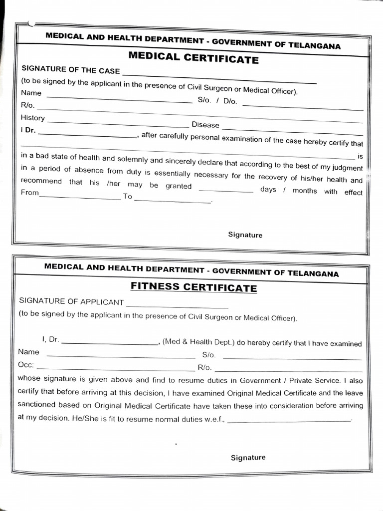 Telangana Medical Fitness Certificate | PDF | Social Programs | Medicine
