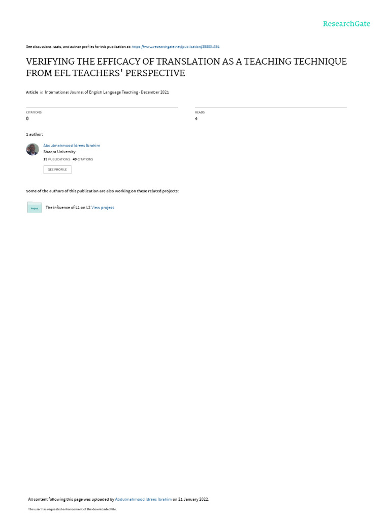 EFL Teachers' Views on Translation Use | PDF | Second Language ...