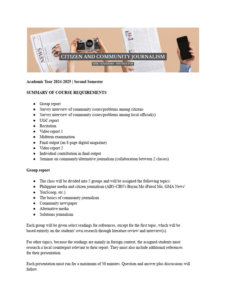 Community Journalism Course Overview | PDF | Journalism | Human ...