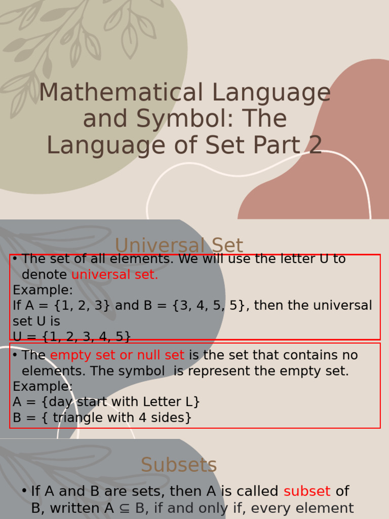 Part 2 The Language of Sets | PDF | Set (Mathematics) | Subset