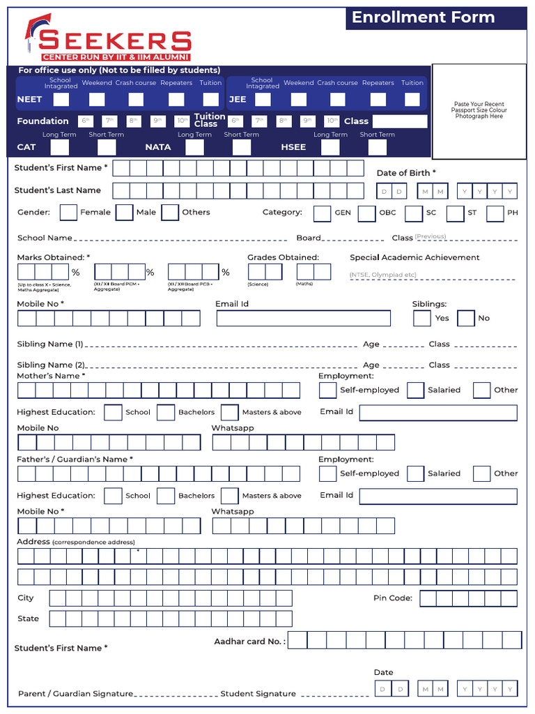Enrollment Form 1 Pdf Higher Education