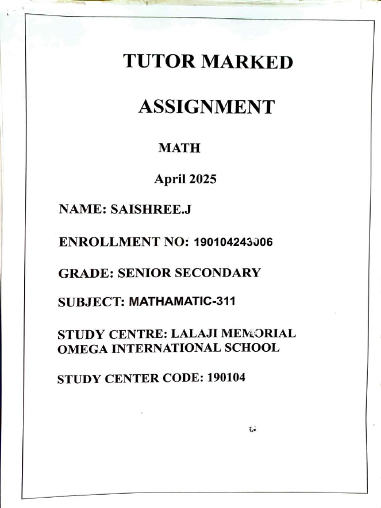 CLASS 12 MATH TMA SAISHREE - Compressed | PDF