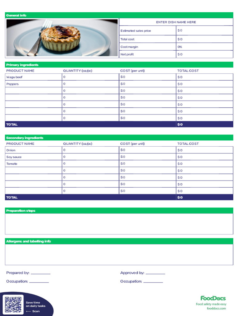 FoodDocs - Food Cost Calculator | PDF