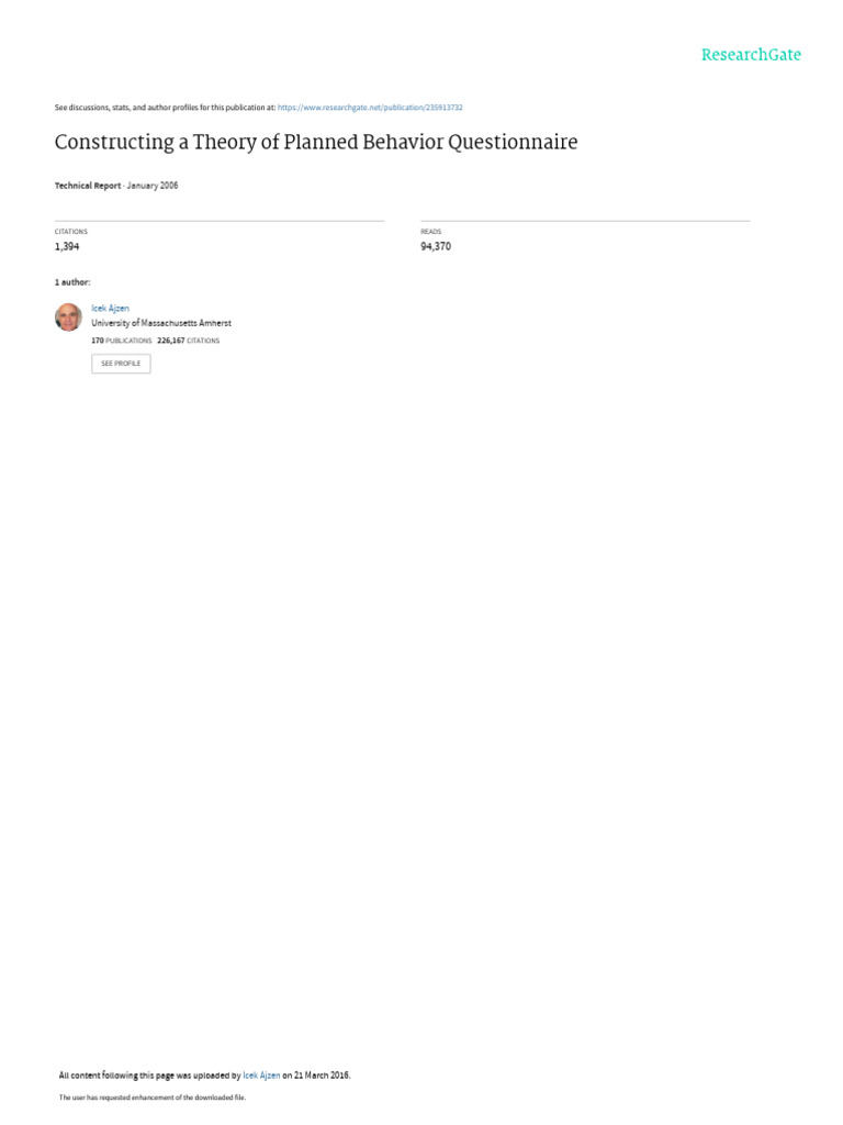 Theory of Planned Behavior Questionnaire | PDF | Attitude (Psychology ...