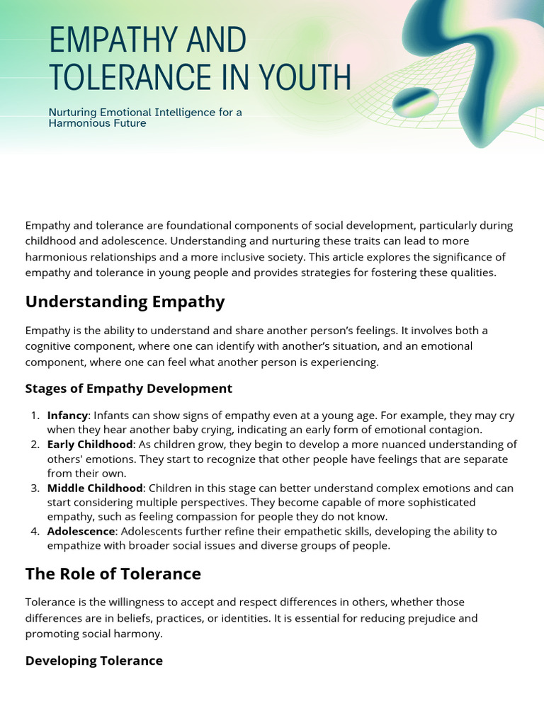Fostering Empathy and Tolerance in Youth | PDF | Empathy | Adolescence