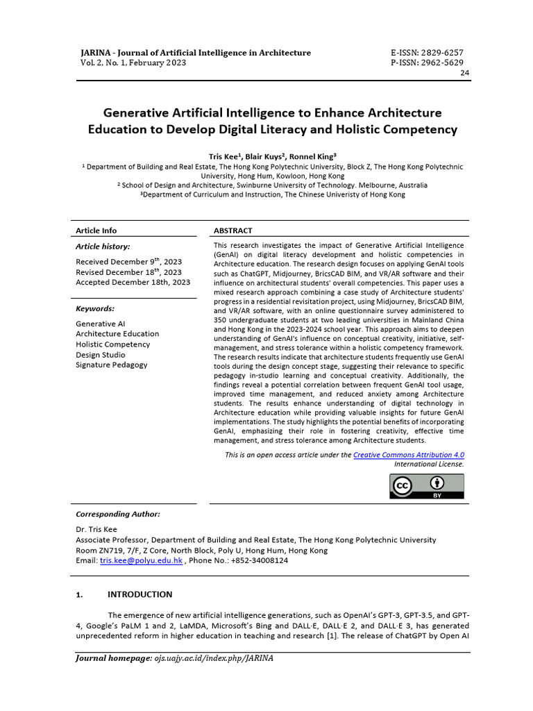 Generative Artificial Intelligence To Enhance Arch | PDF | Augmented ...