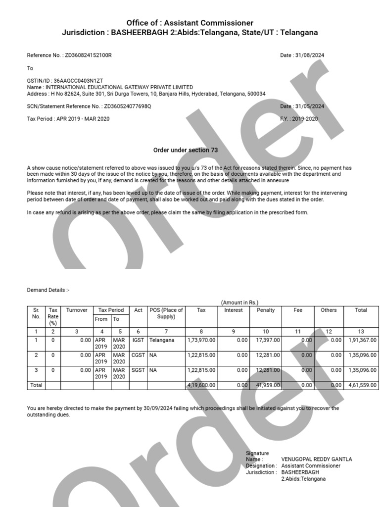 GST Demand Notice for International Educational Gateway | PDF | Taxes ...