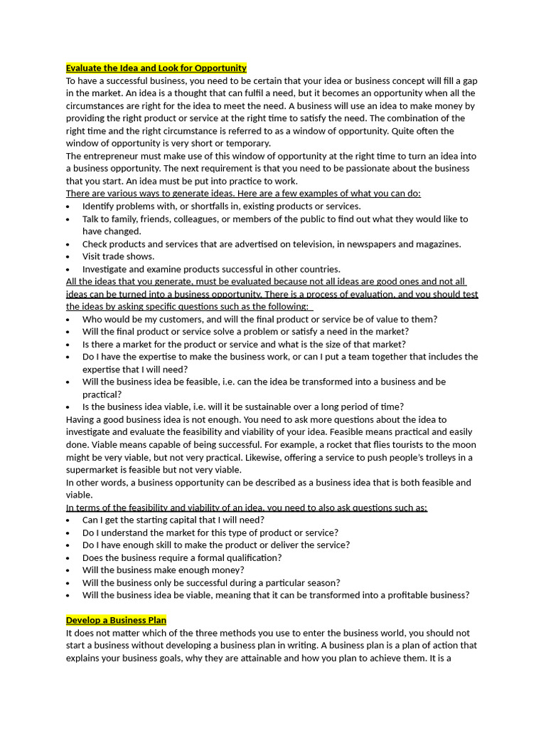 Evaluating Business Ideas and Opportunities | PDF | Partnership | Sole ...
