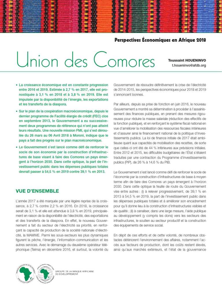 Perspectives économiques Comores 2018 | PDF | Banques | Croissance ...