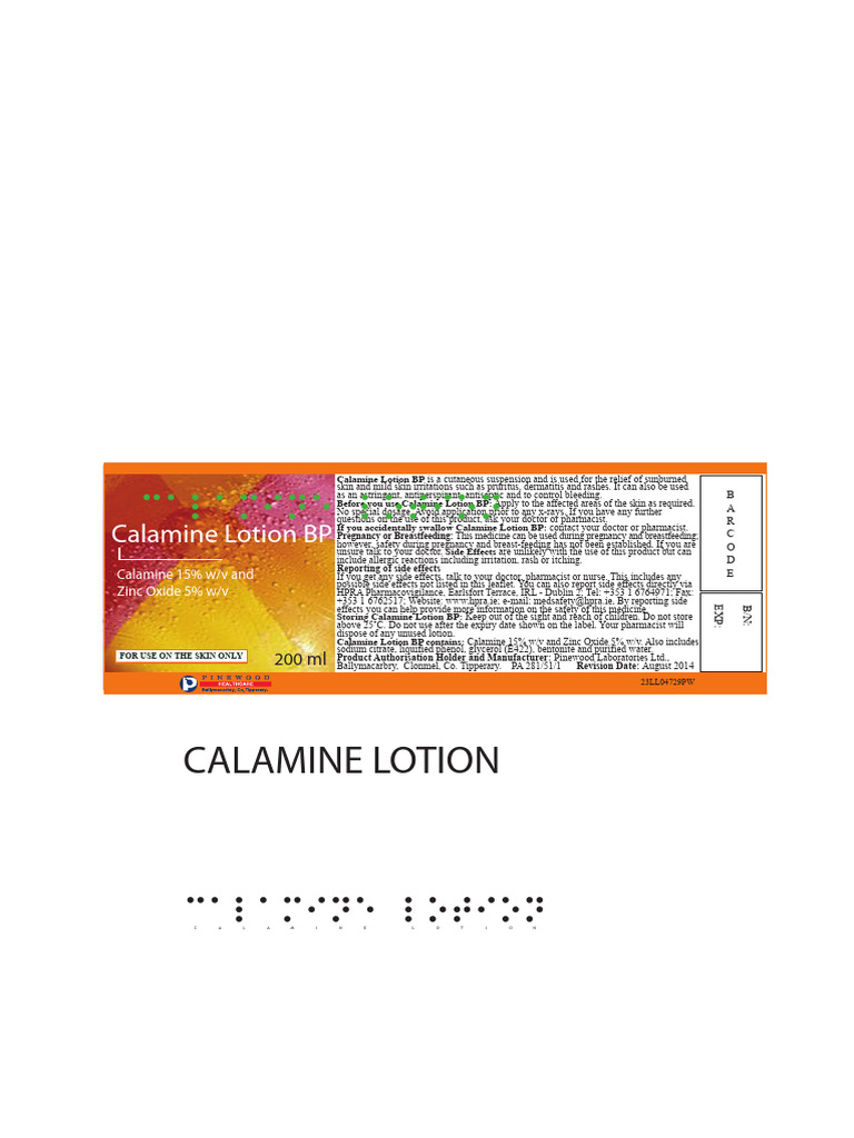 Calamine Lotion BP: Uses and Safety | PDF | Skin | Dermatology