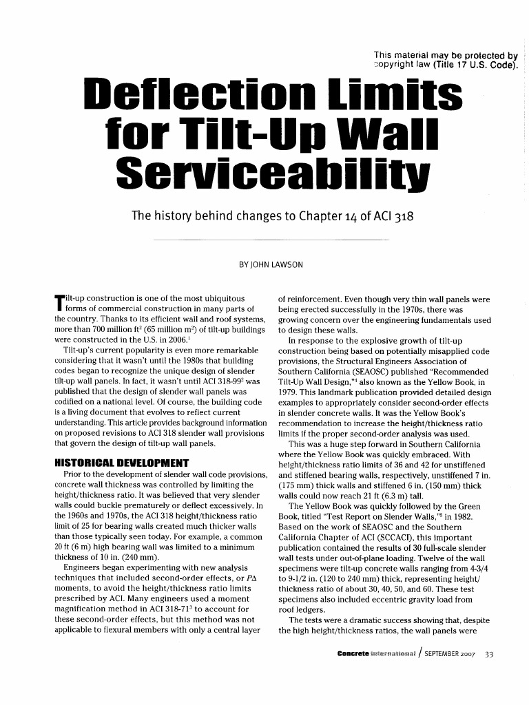 Deflection Limits for TiltUp Wall Serviceability The History B