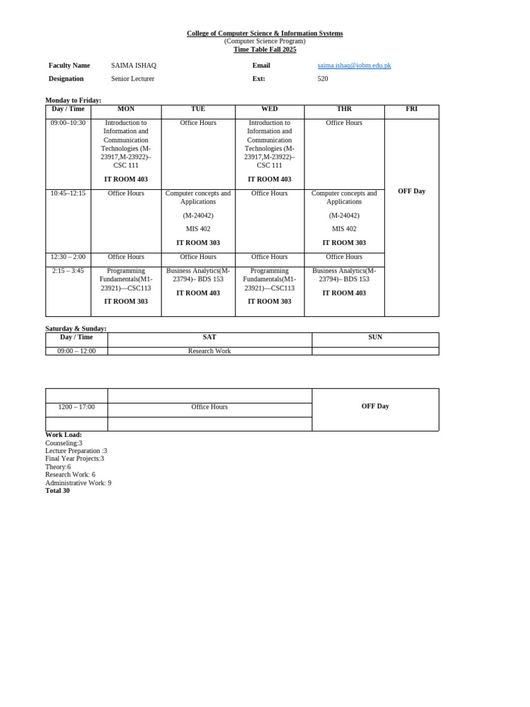 Fall 2025 Computer Science Timetable | PDF