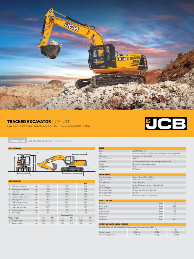 JCB 205 NXT Excavator Specifications | PDF | Pump | Brake