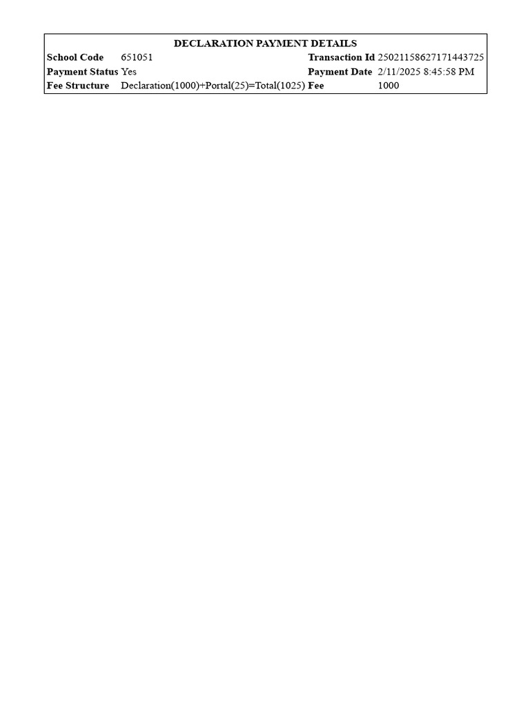 Payment Details for School Code 651051 | PDF
