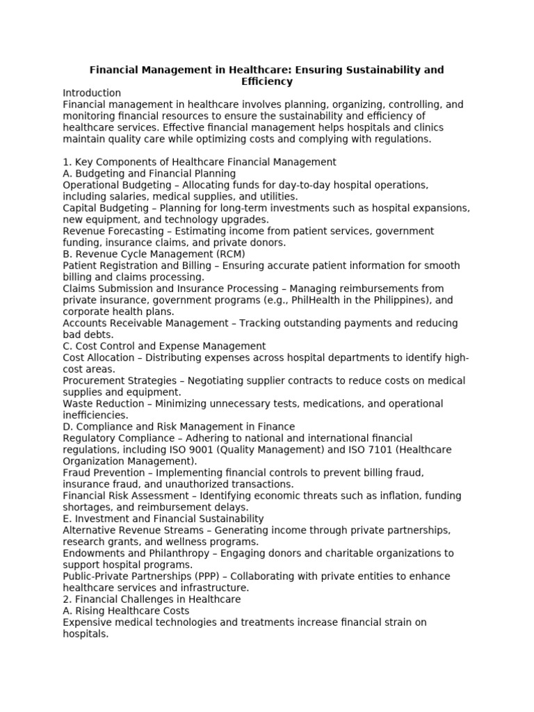 Financial Management in Healthcare | PDF | Health Care | Hospital