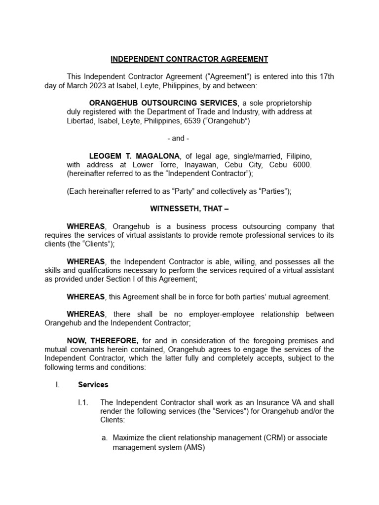 Independent Contractor Agreement for VAs | PDF | Proprietary Software ...