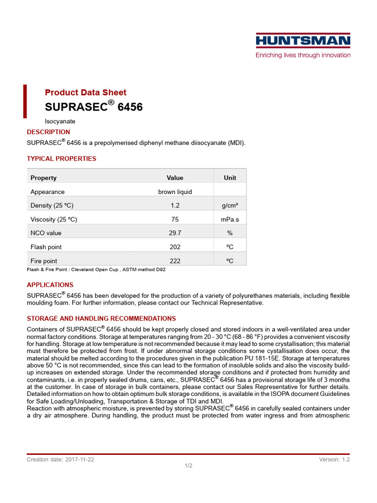 Suprasec 6456 New PDS | PDF | Materials