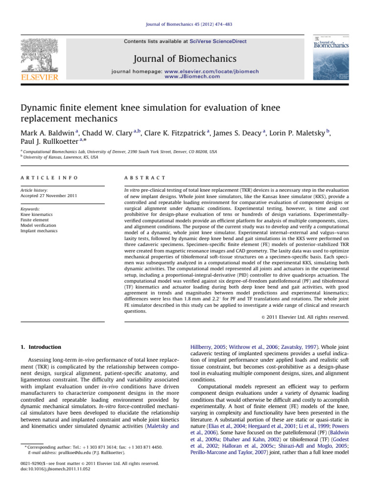 Journal of Biomechanics | PDF | Knee | Simulation