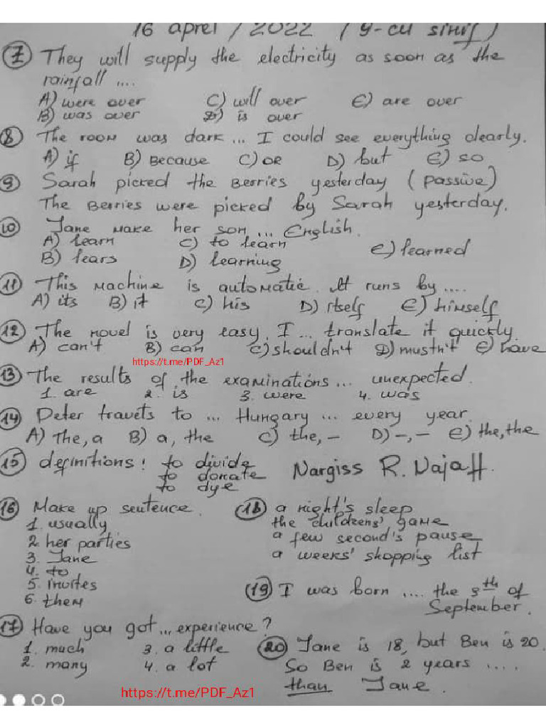 Buraxılış Imtahan Ingilis Dili Sualları 16 Pdf Az1 Pdf