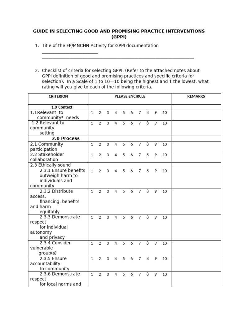 GPPI Selection Criteria Guide | PDF
