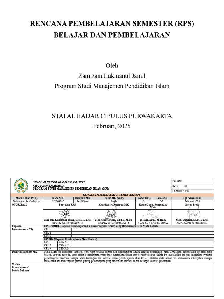 RPS Pembelajaran Berbasis OBE | PDF
