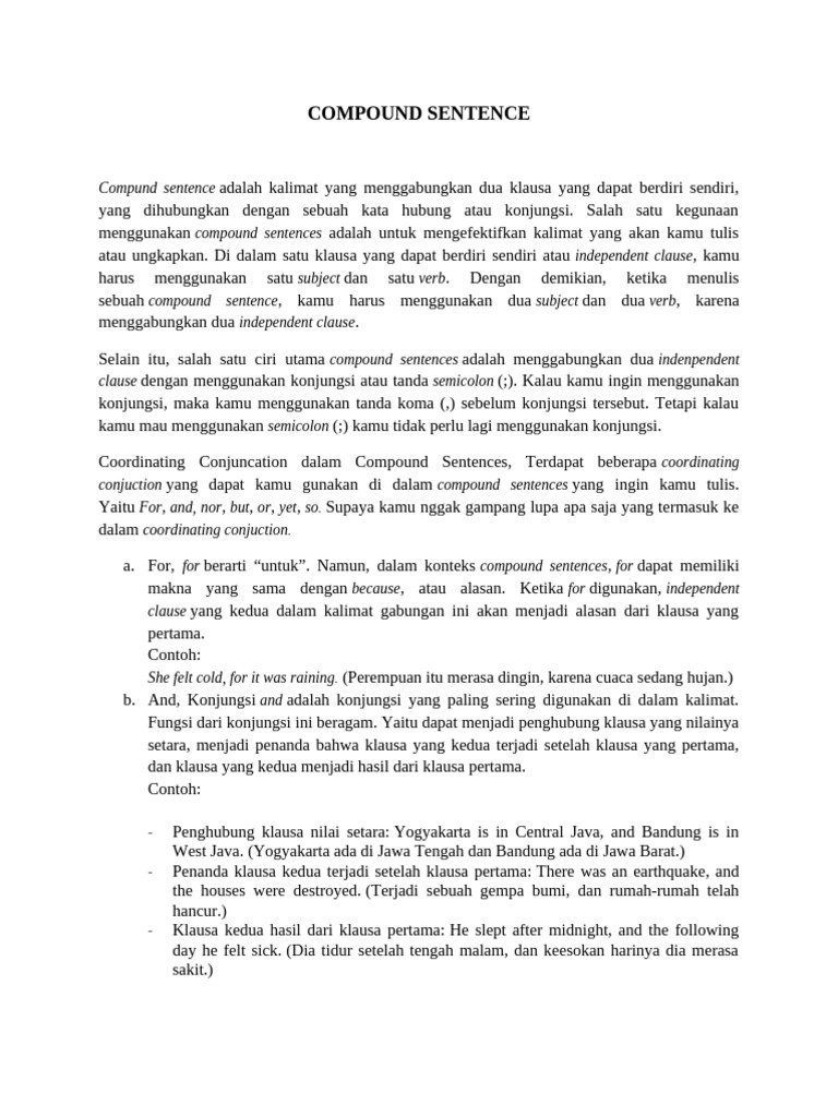 Pengertian dan Contoh Compound Sentence | PDF