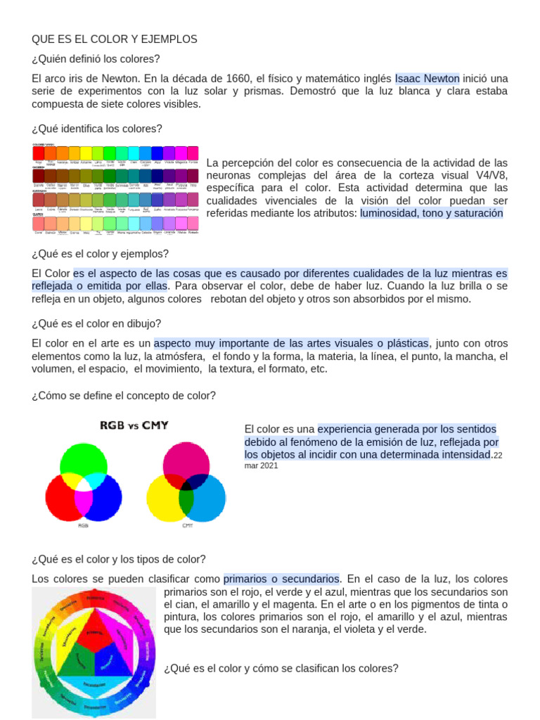 Definición y Ejemplos de Color | PDF | Color | Ligero