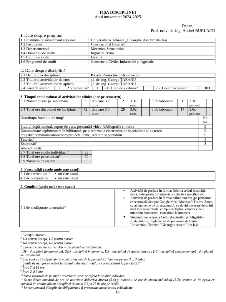 CC108 FD Bazele Proiectarii Structurilor 2024-2025 | PDF