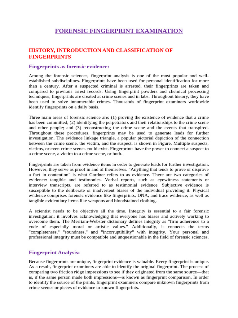Forensic Fingerprint Examination Guide | PDF | Skin | Fingerprint