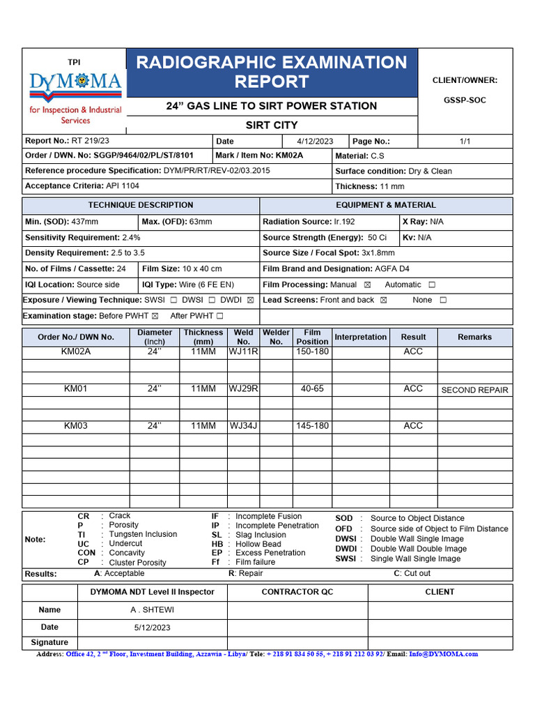 Radiographic Examination Report for Gas Line | PDF | Mechanical ...